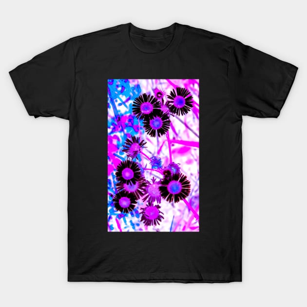 Inverted Pink Blue Summer Flowers Pattern T-Shirt by wildjellybeans